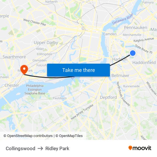 Collingswood to Ridley Park map