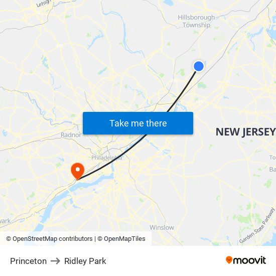 Princeton to Ridley Park map