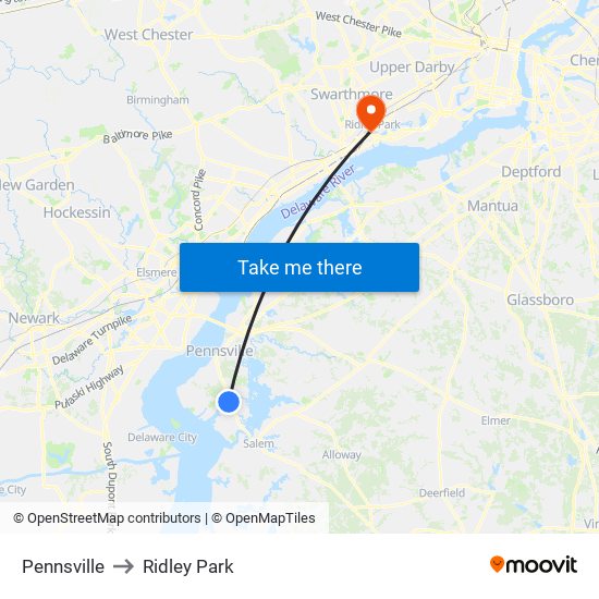 Pennsville to Ridley Park map