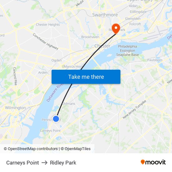 Carneys Point to Ridley Park map