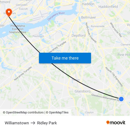 Williamstown to Ridley Park map