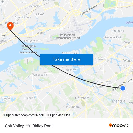 Oak Valley to Ridley Park map