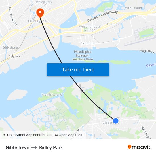 Gibbstown to Ridley Park map