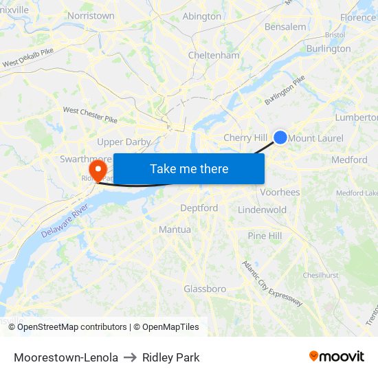 Moorestown-Lenola to Ridley Park map