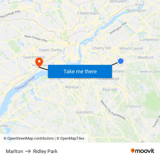 Marlton to Ridley Park map
