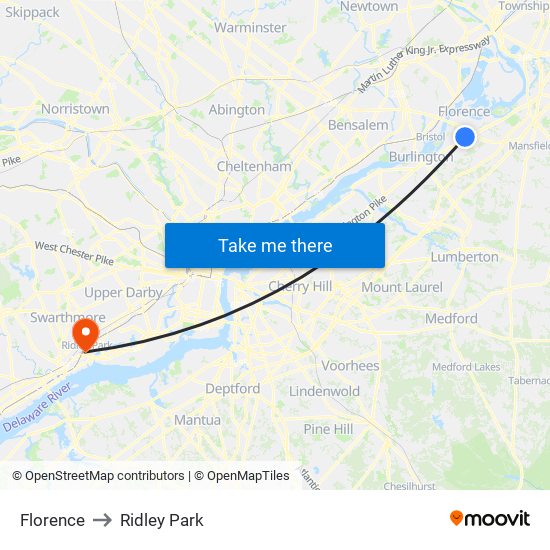 Florence to Ridley Park map