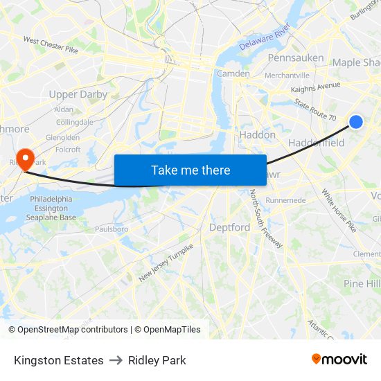 Kingston Estates to Ridley Park map