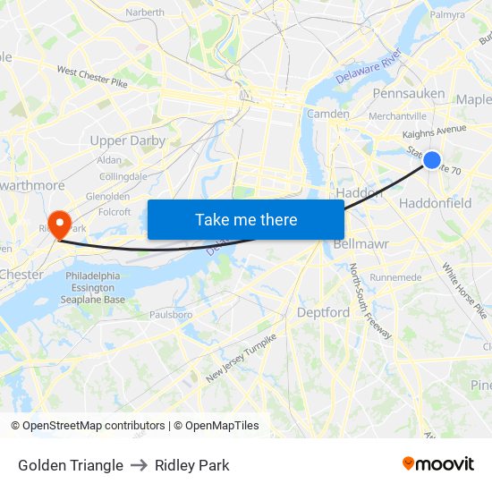 Golden Triangle to Ridley Park map
