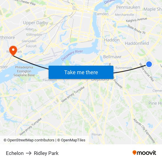 Echelon to Ridley Park map