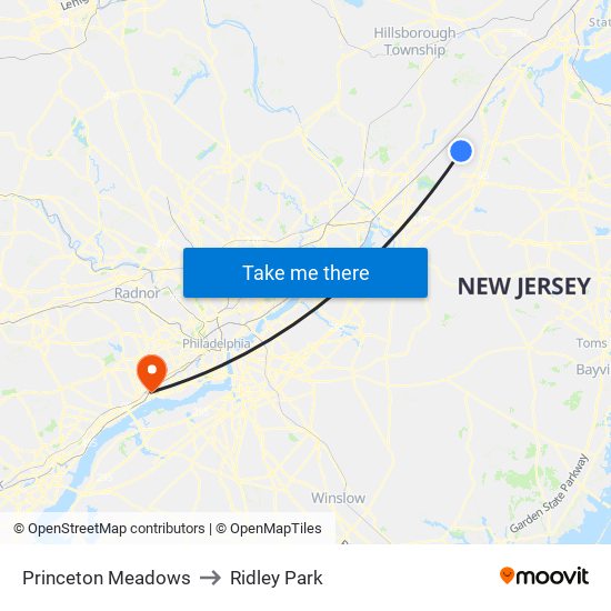 Princeton Meadows to Ridley Park map
