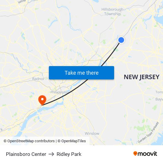 Plainsboro Center to Ridley Park map