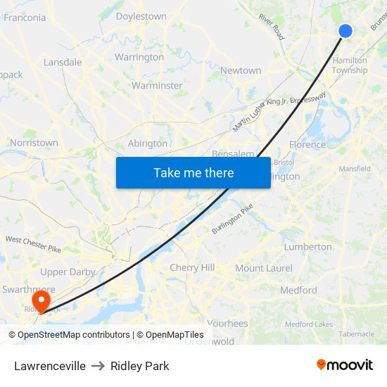 Lawrenceville to Ridley Park map