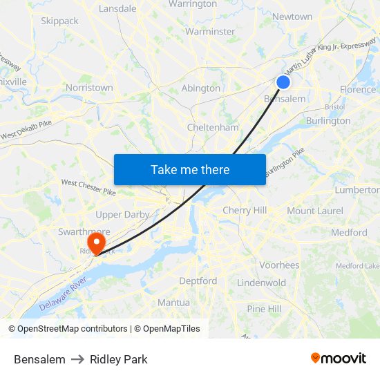 Bensalem to Ridley Park map