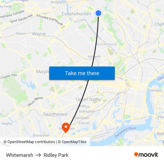 Whitemarsh to Ridley Park map