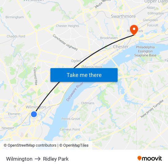 Wilmington to Ridley Park map