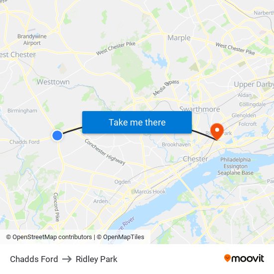 Chadds Ford to Ridley Park map