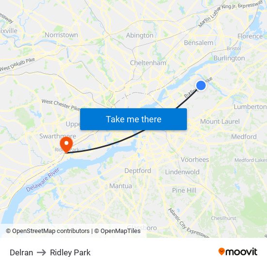 Delran to Ridley Park map