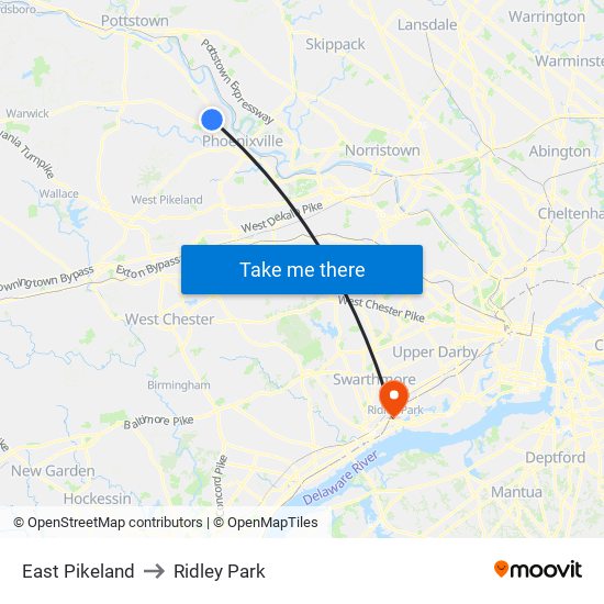 East Pikeland to Ridley Park map