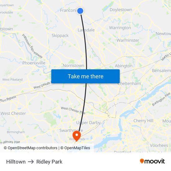 Hilltown to Ridley Park map