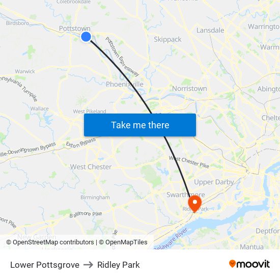 Lower Pottsgrove to Ridley Park map