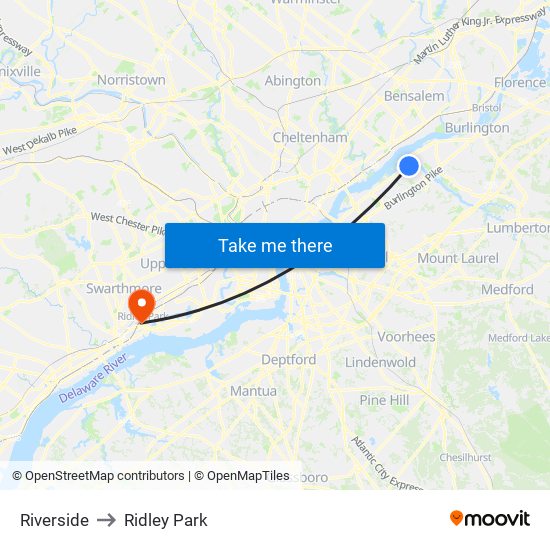 Riverside to Ridley Park map