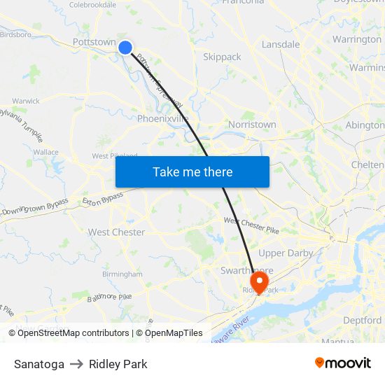 Sanatoga to Ridley Park map