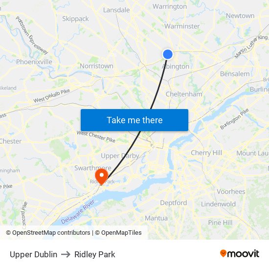 Upper Dublin to Ridley Park map