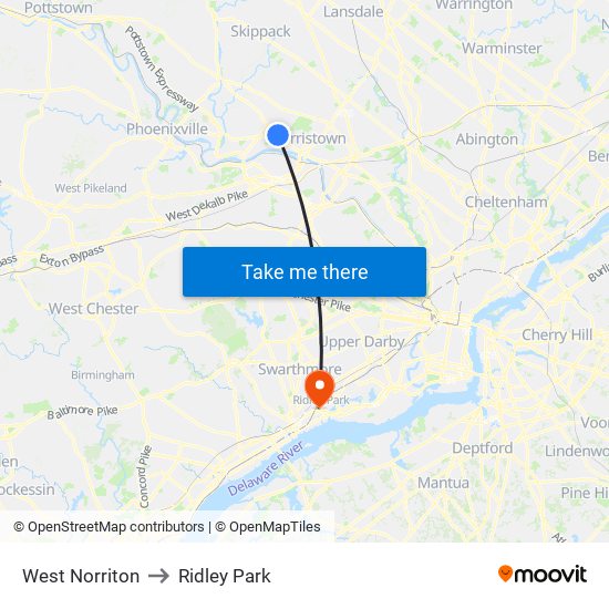 West Norriton to Ridley Park map