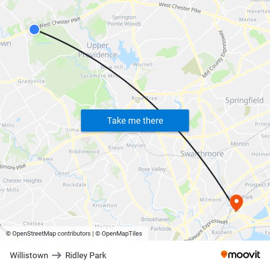 Willistown to Ridley Park map