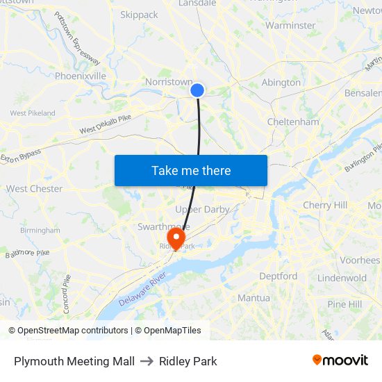 Plymouth Meeting Mall to Ridley Park map