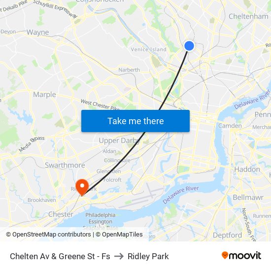 Chelten Av & Greene St - Fs to Ridley Park map