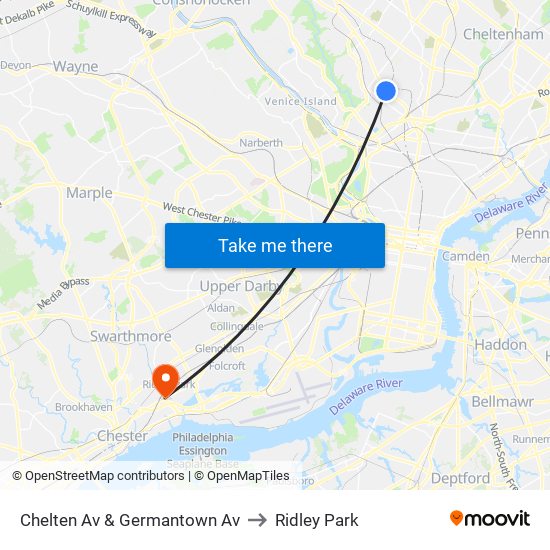 Chelten Av & Germantown Av to Ridley Park map
