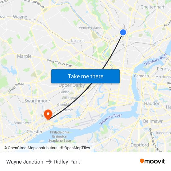 Wayne Junction to Ridley Park map