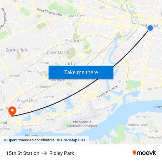 15th St Station to Ridley Park map