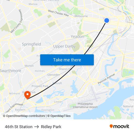 46th St Station to Ridley Park map