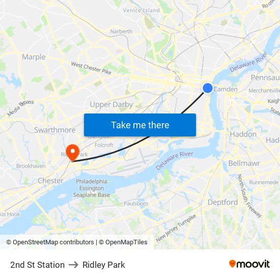 2nd St Station to Ridley Park map