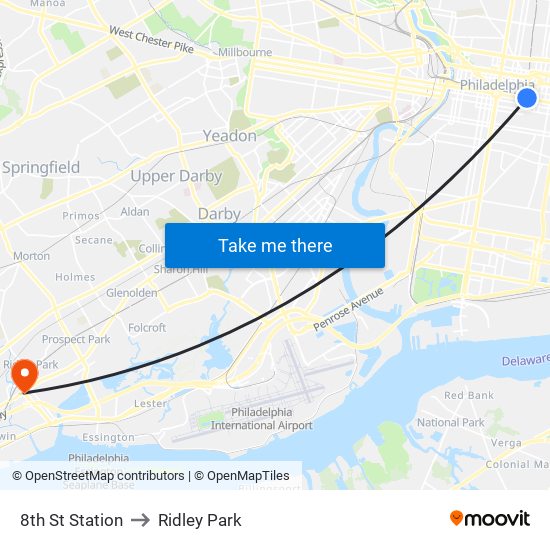 8th St Station to Ridley Park map