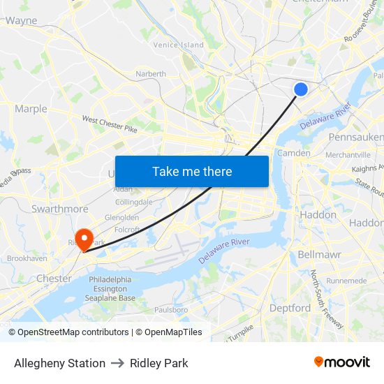 Allegheny Station to Ridley Park map