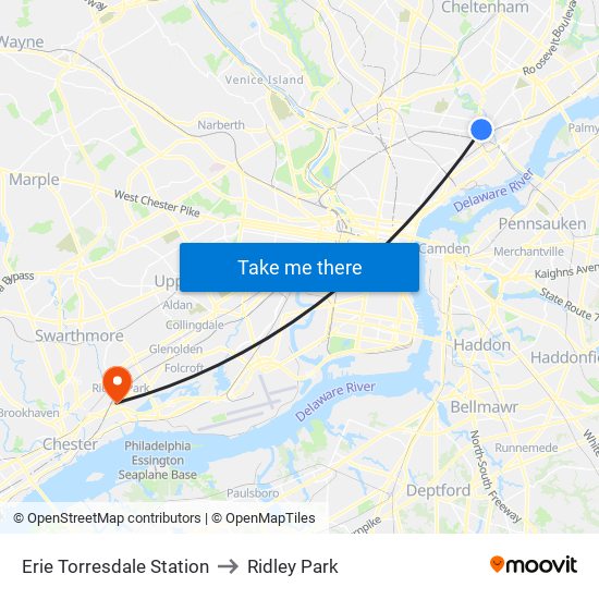 Erie Torresdale Station to Ridley Park map