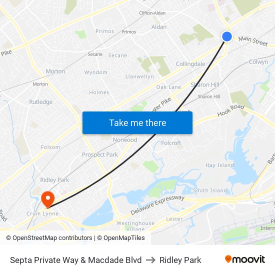 Septa Private Way & Macdade Blvd to Ridley Park map