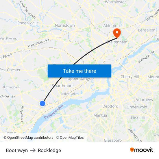 Boothwyn to Rockledge map