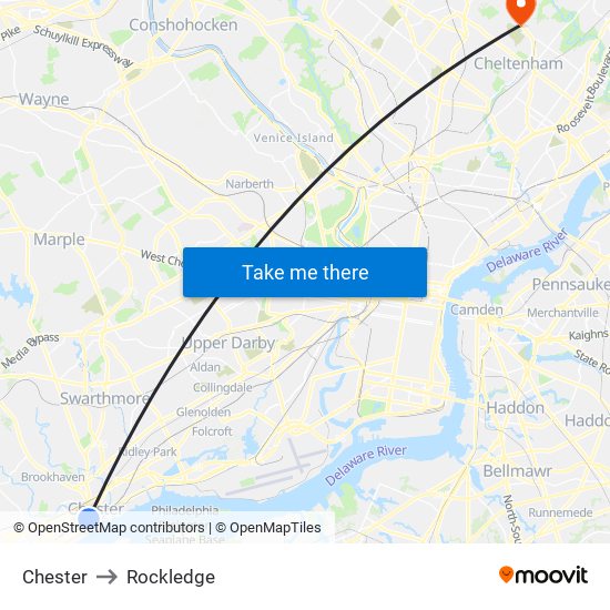 Chester to Rockledge map