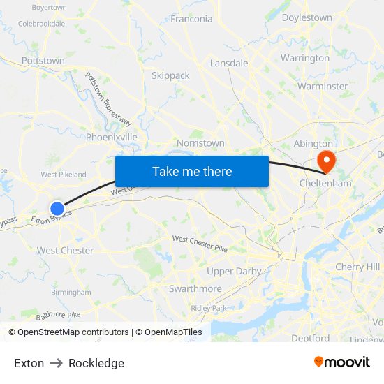 Exton to Rockledge map