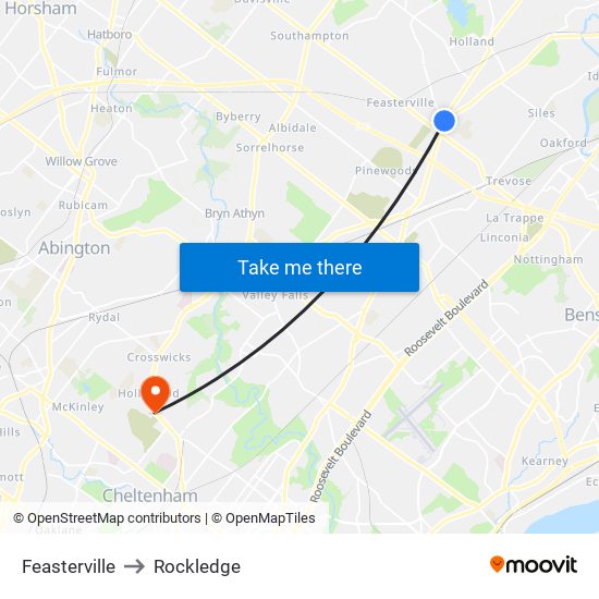 Feasterville to Rockledge map