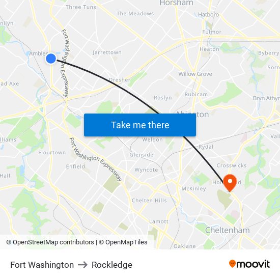 Fort Washington to Rockledge map