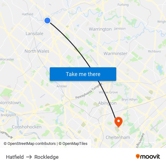 Hatfield to Rockledge map