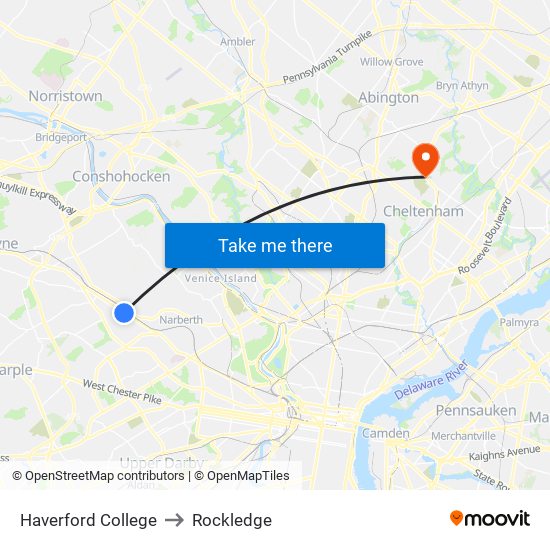 Haverford College to Rockledge map