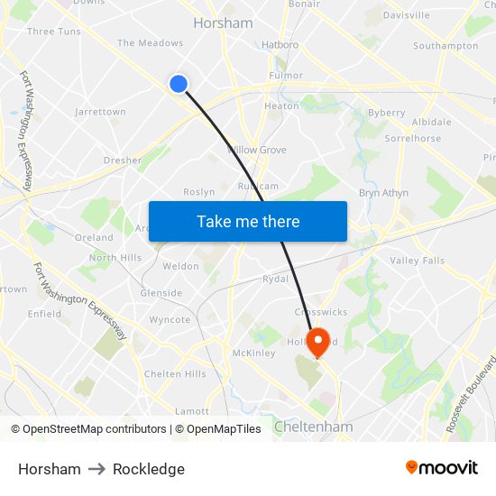 Horsham to Rockledge map