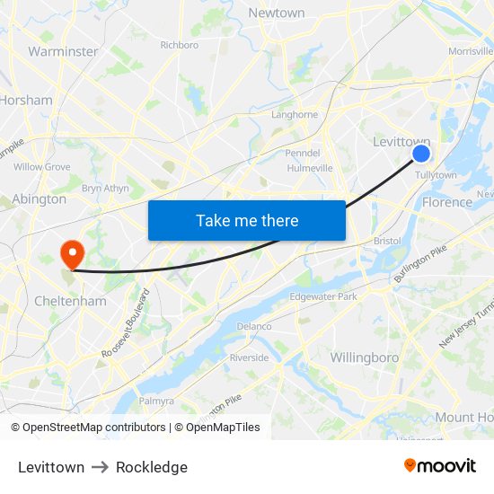 Levittown to Rockledge map