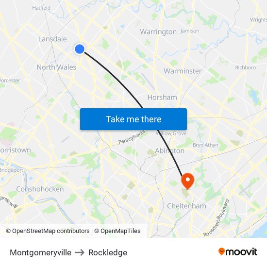 Montgomeryville to Rockledge map